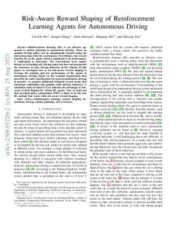 Risk-Aware Reward Shaping of Reinforcement Learning Agents for
  Autonomous Driving