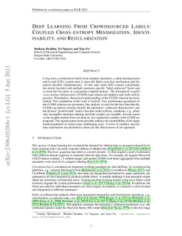 Deep Learning From Crowdsourced Labels: Coupled Cross-entropy
  Minimization, Identifiability, and Regularization