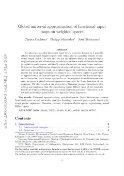 Global universal approximation of functional input maps on weighted spaces