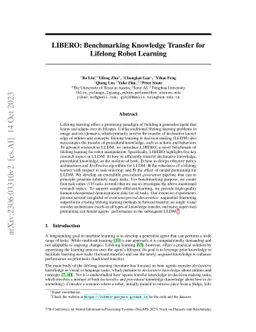 LIBERO: Benchmarking Knowledge Transfer for Lifelong Robot Learning
