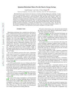 Quantum Blockchain Miners Provide Massive Energy Savings