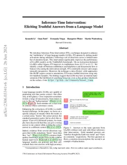 Inference-Time Intervention: Eliciting Truthful Answers from a Language
  Model