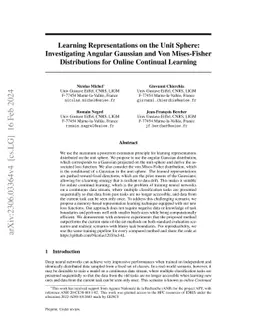 Learning Representations on the Unit Sphere: Investigating Angular
  Gaussian and von Mises-Fisher Distributions for Online Continual Learning