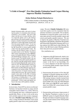 "A Little is Enough": Few-Shot Quality Estimation based Corpus Filtering
  improves Machine Translation