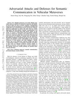 Adversarial Attacks and Defenses for Semantic Communication in Vehicular
  Metaverses