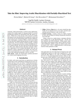 Take the Hint: Improving Arabic Diacritization with
  Partially-Diacritized Text