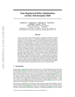 State Regularized Policy Optimization on Data with Dynamics Shift