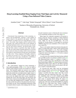 Deep Learning-Enabled Sleep Staging From Vital Signs and Activity
  Measured Using a Near-Infrared Video Camera