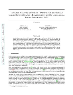 Towards Memory-Efficient Training for Extremely Large Output Spaces --
  Learning with 500k Labels on a Single Commodity GPU