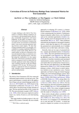Correction of Errors in Preference Ratings from Automated Metrics for
  Text Generation