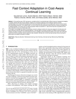 Fast Context Adaptation in Cost-Aware Continual Learning