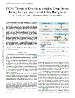 TKDP: Threefold Knowledge-enriched Deep Prompt Tuning for Few-shot Named
  Entity Recognition