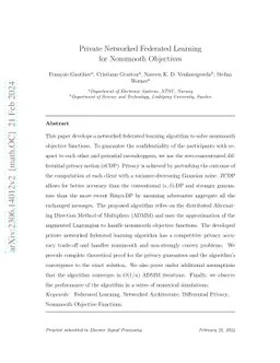 Private Networked Federated Learning for Nonsmooth Objectives
