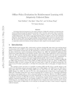 Offline Policy Evaluation for Reinforcement Learning with Adaptively
  Collected Data