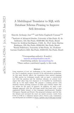 A Multilingual Translator to SQL with Database Schema Pruning to Improve
  Self-Attention