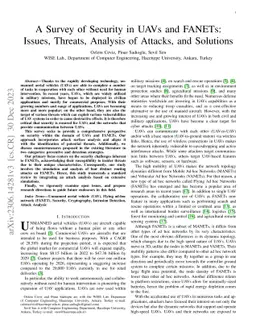 A Survey of Security in UAVs and FANETs: Issues, Threats, Analysis of
  Attacks, and Solutions