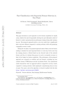 Fast Classification with Sequential Feature Selection in Test Phase