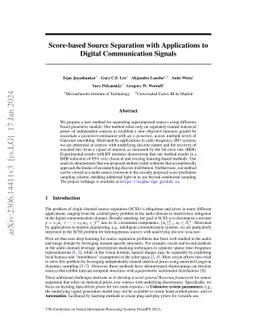 Score-based Source Separation with Applications to Digital Communication
  Signals