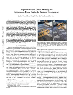 Polynomial-based Online Planning for Autonomous Drone Racing in Dynamic
  Environments