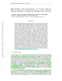 Mitigating Hallucination in Large Multi-Modal Models via Robust
  Instruction Tuning