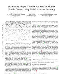 Estimating player completion rate in mobile puzzle games using
  reinforcement learning