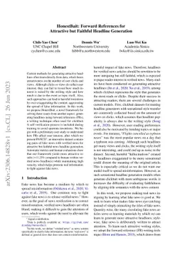 HonestBait: Forward References for Attractive but Faithful Headline
  Generation