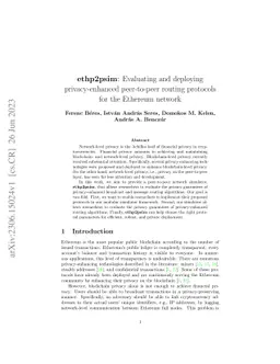 ethp2psim: Evaluating and deploying privacy-enhanced peer-to-peer
  routing protocols for the Ethereum network