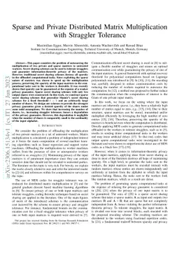 Sparse and Private Distributed Matrix Multiplication with Straggler
  Tolerance