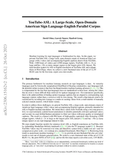 YouTube-ASL: A Large-Scale, Open-Domain American Sign Language-English
  Parallel Corpus