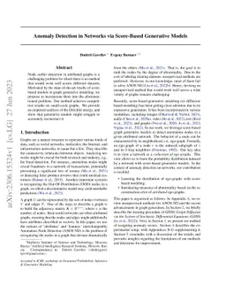 Anomaly Detection in Networks via Score-Based Generative Models