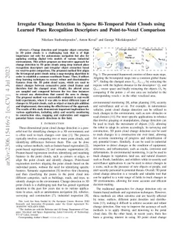Irregular Change Detection in Sparse Bi-Temporal Point Clouds using
  Learned Place Recognition Descriptors and Point-to-Voxel Comparison
