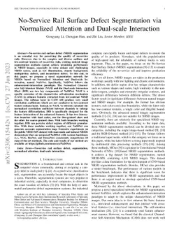 No-Service Rail Surface Defect Segmentation via Normalized Attention and
  Dual-scale Interaction