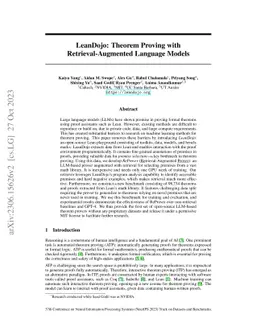 LeanDojo: Theorem Proving with Retrieval-Augmented Language Models