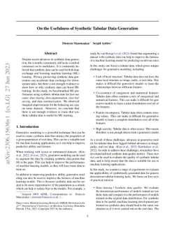 On the Usefulness of Synthetic Tabular Data Generation