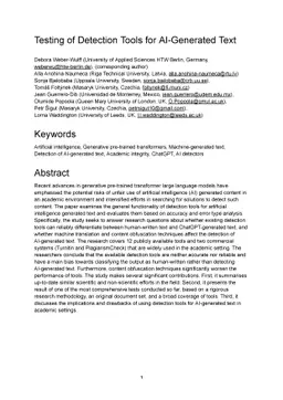 Testing of Detection Tools for AI-Generated Text