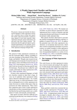 A Weakly Supervised Classifier and Dataset of White Supremacist Language