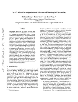 MAT: Mixed-Strategy Game of Adversarial Training in Fine-tuning