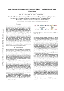 Fake the Real: Backdoor Attack on Deep Speech Classification via Voice
  Conversion