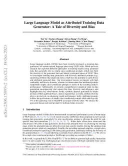 Large Language Model as Attributed Training Data Generator: A Tale of
  Diversity and Bias