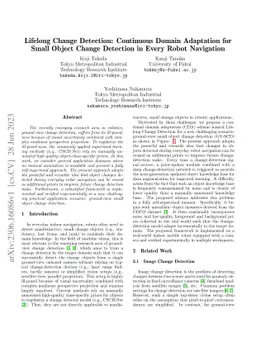 Lifelong Change Detection: Continuous Domain Adaptation for Small Object
  Change Detection in Every Robot Navigation