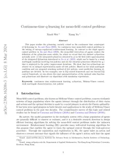 Continuous-time q-learning for mean-field control problems