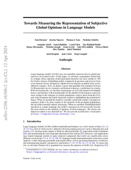 Towards Measuring the Representation of Subjective Global Opinions in
  Language Models