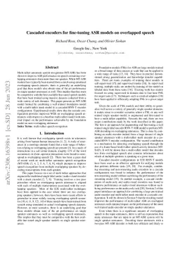 Cascaded encoders for fine-tuning ASR models on overlapped speech
