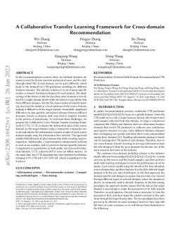 A Collaborative Transfer Learning Framework for Cross-domain
  Recommendation