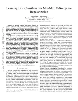 Learning Fair Classifiers via Min-Max F-divergence Regularization