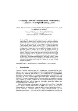 Evaluating ChatGPT's Decimal Skills and Feedback Generation in a Digital
  Learning Game