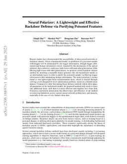 Neural Polarizer: A Lightweight and Effective Backdoor Defense via
  Purifying Poisoned Features
