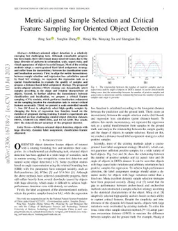 Metric-aligned Sample Selection and Critical Feature Sampling for
  Oriented Object Detection