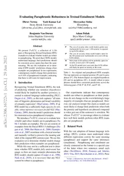 Evaluating Paraphrastic Robustness in Textual Entailment Models