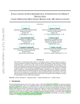 Evaluation of Environmental Conditions on Object Detection using
  Oriented Bounding Boxes for AR Applications